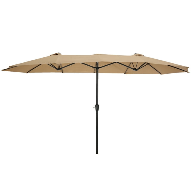 15 x 9 Ft. Large Double-Sided Rectangular Outdoor Twin Patio Market Umbrella,Taupe