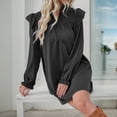 thumbnail image 4 of Solid color ruffled long-sleeved loose stand-collar dress for women, 4 of 5