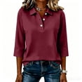 thumbnail image 5 of Trgacdwlo Polo Shirts Women Lapel Collared Button 3/4 Sleeve Blouses for Women Breathable Business Casual Blouses for Women Dressy Casual, 5 of 5