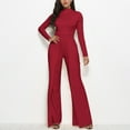 thumbnail image 2 of Mrat Womens Overalls Women's Trendy Wide Leg Pants Solid Long Sleeve Jumpsuit Long Pants Linen Pants Women Summer S-10 Red-A XL, 2 of 7