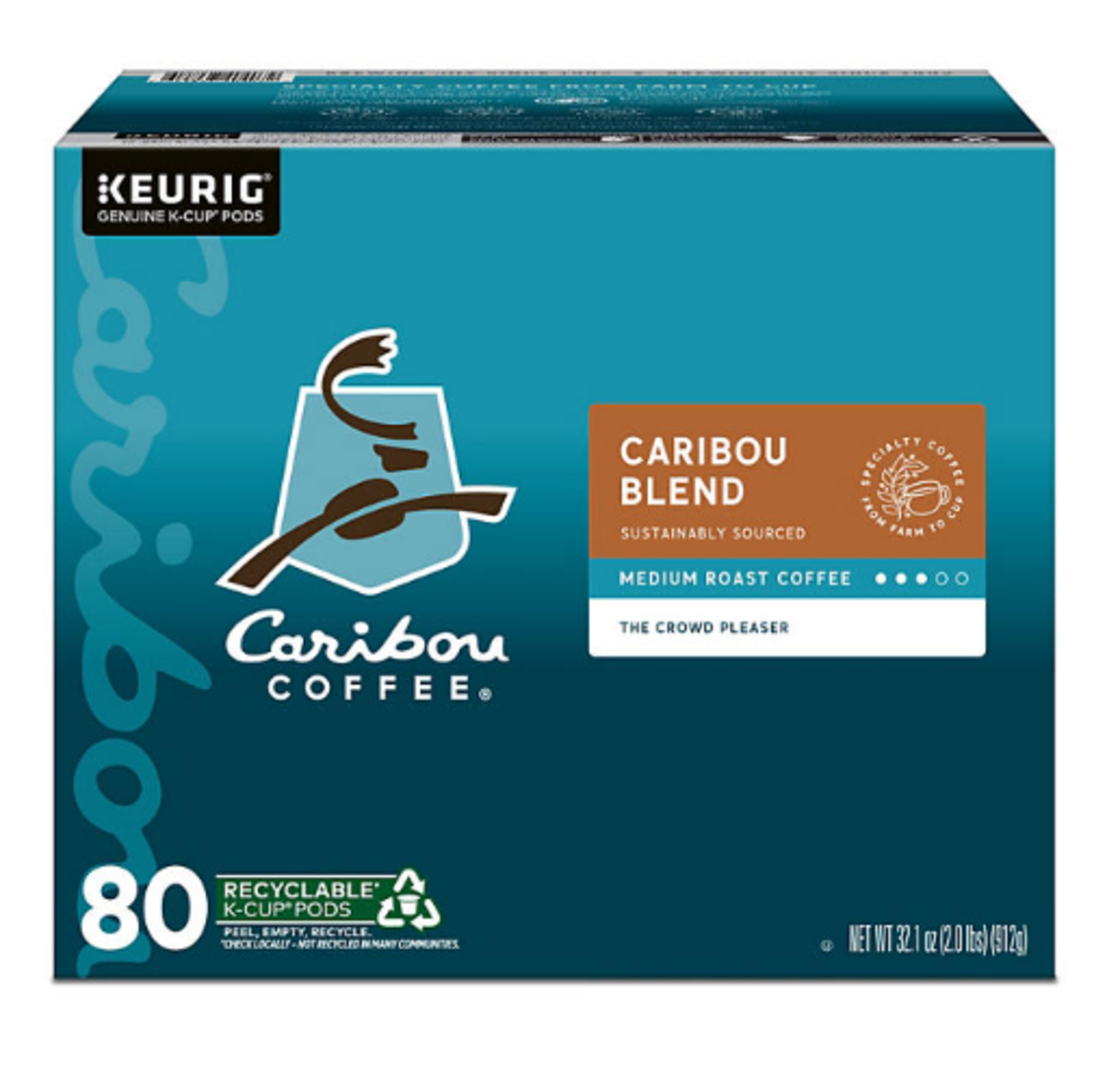 Caribou Coffee Medium Roast K-Cup Pod, Caribou Blend, 80 ct.