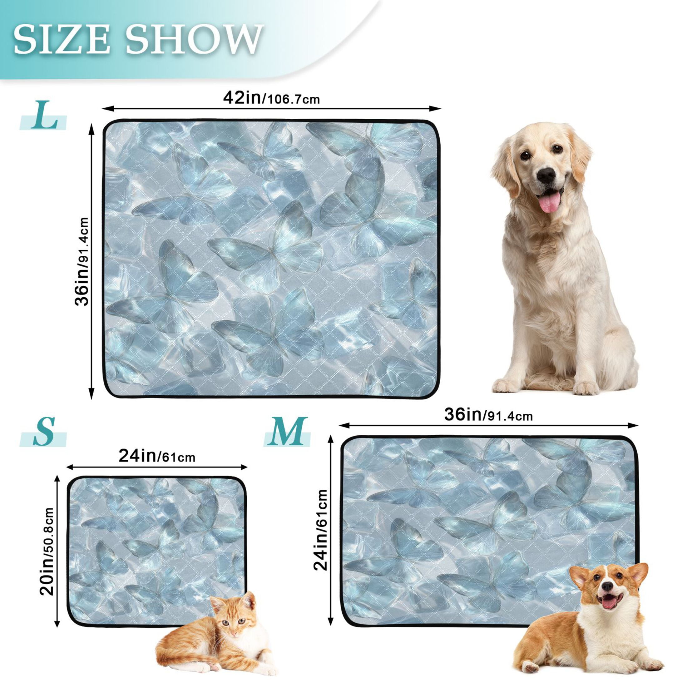Qxltty Ice Butterfly Cat litter Pads Pet Set of 2 Diaper Mats Center Anti-leakage Layer Absorbent Soft and Comfortable