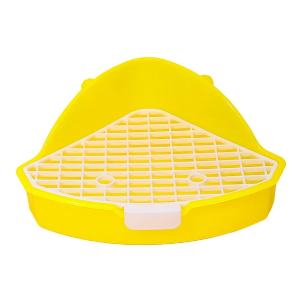Caja de arena para conejos, animales pequeños, bandeja para orinar, jaula para conejos, entrenamiento para ir al baño, caja de arena de esquina para h amarillo