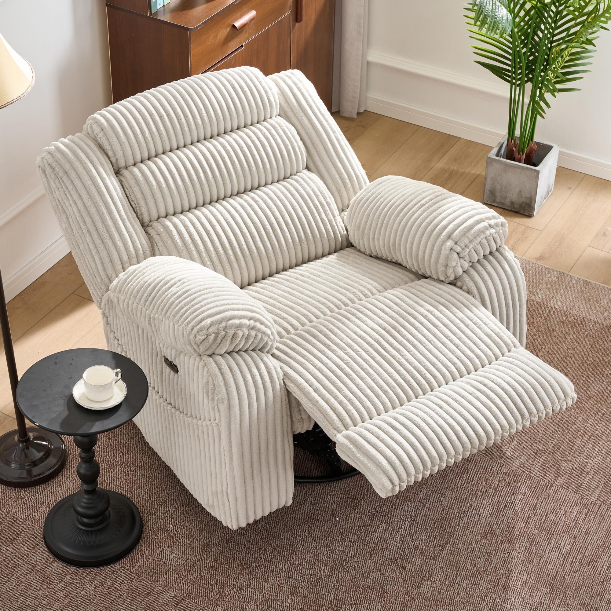JUUXO Extra Wide Rocker Recliner Swivel Chair Nursery with Heat Massage - USB & Type C Charging Port - Velvet Swivel Reclining Chair for Living Room Bedroom Office