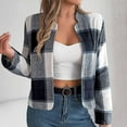thumbnail image 6 of Womens Plaid Shirts Jacket Navy Winter Long-sleeved Casual Hoodless L, 6 of 7