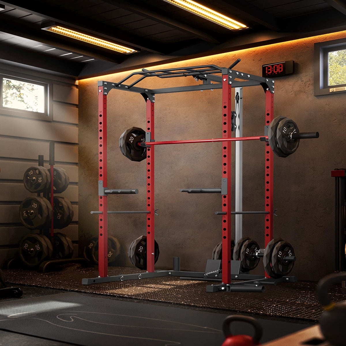 Danolapsi Power Cage,Multi-Functional Power Racks for Home Gym with Cable Crossover System,1600LBS Weight Capacity Fitness Squat Rack for Strength Workout with More Training Attachment（ship in 2 boxes