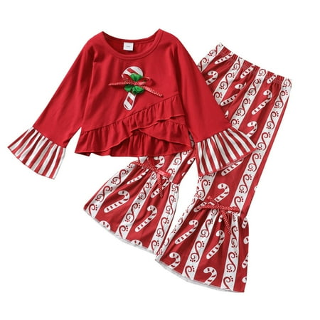 

QIPOPIQ Girls Outfits Clearance Autumn Winter Christmas Girls Clothing Set Long Sleeve Tops Pants Clothes Suit Outfits
