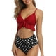 thumbnail image 3 of Trajes de baño de dos piezas para mujer, conjunto de bikini con volantes de cintura alta, traje de baño con control de barriga con cuello en V, lunares rojo oscuro (S-lunares rojo oscuro-S Sincero Electrónica, 3 of 5