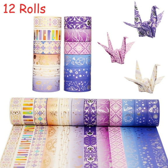 EIMELI 9.84ft 12 Rolls Gold Foil Washi Tape, 15mm Wide Japanese Masking Tape for Arts, DIY Crafts, Bullet Journal Supplies, Planners, Scrapbook, Card/Gift Wrapping, Purple
