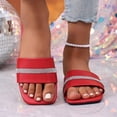 thumbnail image 4 of Xdegoge Slides Sandals Women Open Toe Rhinestone Single Band Flat Slides Square Toe Sparkly Crystal Slip On Slippers Casual Poolside Shoes, 4 of 8