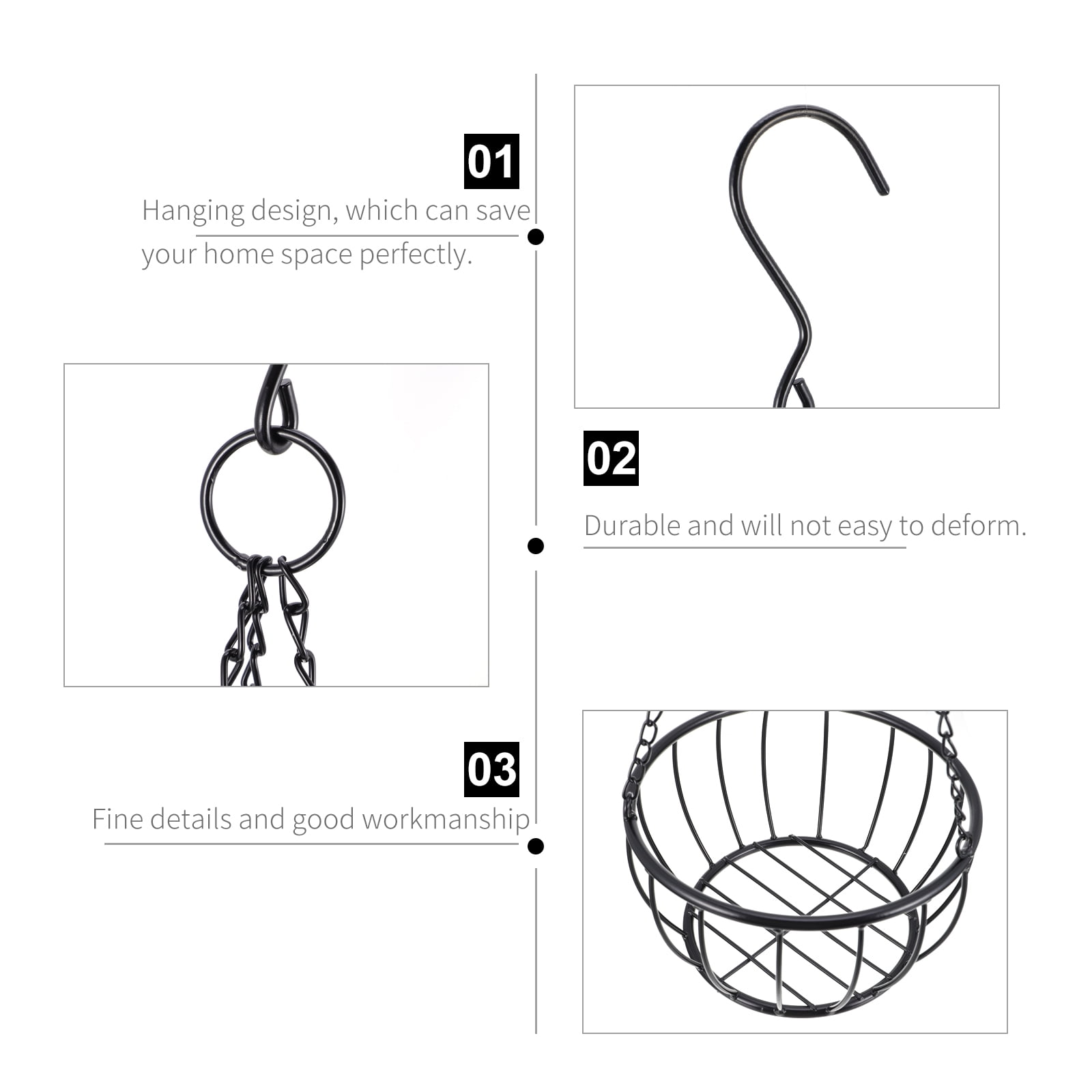 PENIKOKO Wall Hanging Planter Basket Iron Plant Display Rack Black 1Set