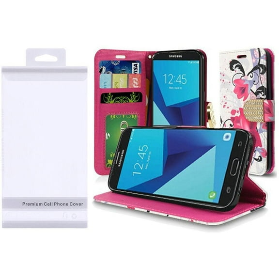 GSA Bling Folio Lily Wallet Case For Samsung Galaxy J7 2017, J727 Pink White