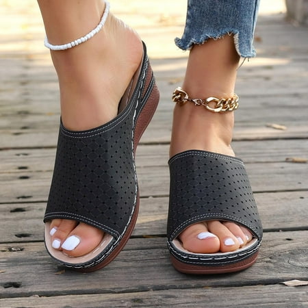 

Kuegmeu Women s Sandals 2024 Summer Plus size Dressy Casual Fashion Fish Mouth Hollowed-out funny Flip Flop Non-Slip Comfortable Sandals Bohemia Vacation Wedge Sandals for Women 5.5 Black