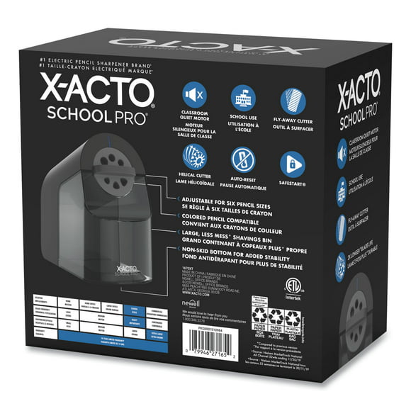 X-ACTO Model 1670 School Pro Classroom Electric Pencil Sharpener, AC-Powered, 4 x 7.5 x 7.5, Black/Gray/Smoke
