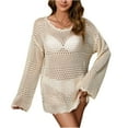 thumbnail image 3 of RongHuan Womens Cover Up Trendy Long Sleeve Hollow Out Shirt Bathing Suits Beach Dress Summer Mesh Shirts, 3 of 8