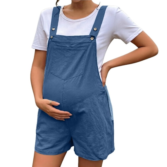Axiiglly Maternity Overalls Adjustable Strap Pocket Stretch Loose Fit Sleeveless Wide Leg Pregnancy Short Jumpsuits, S-XL