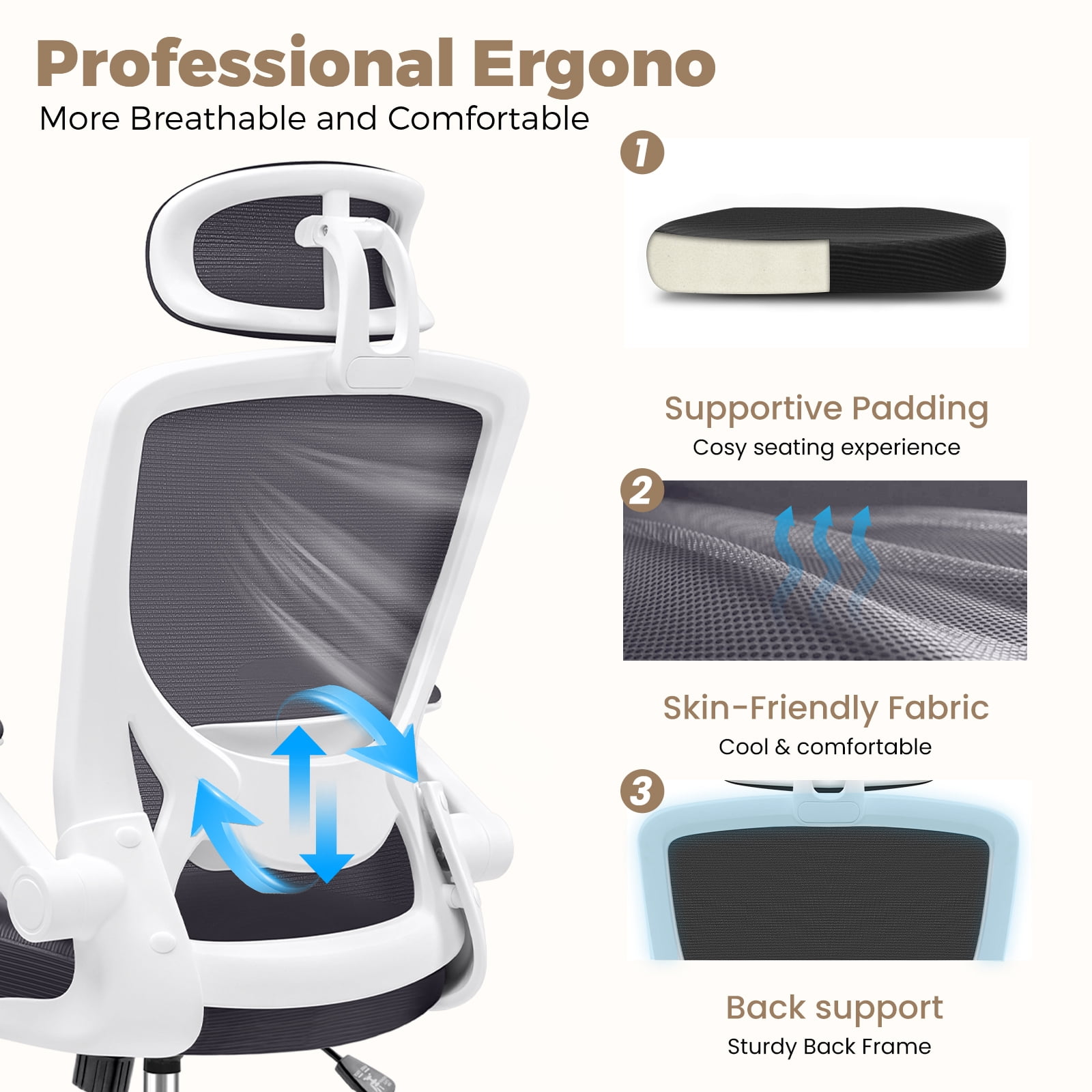 COOLHUT Office Chair Ergonomic Desk Chair, High Back Office Chair with Headrest, Big and Tall Comfy Home Office Desk Chair Lumbar Support Breathable Mesh Office Chair, Dark Gray