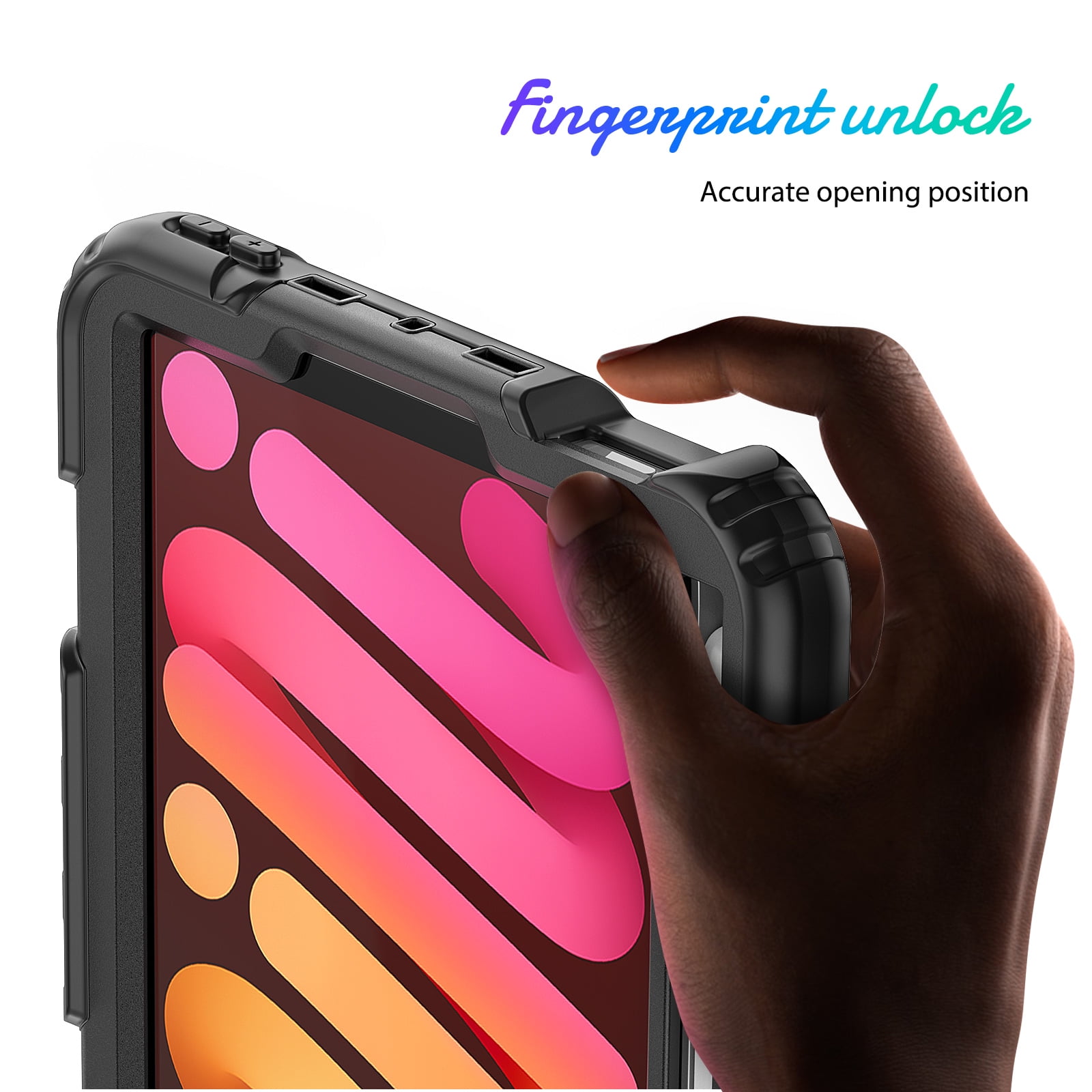 Shockproof Case for Apple iPad mini 6 /7 8.3" with Build In Screen Protector, Rugged Rotating Stand Shoulder Strap Pencil Holder Kids Friendly Bumper Case for Apple iPad mini 6/ Mini 7, Black