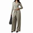 thumbnail image 3 of Women'S Striped 2 Piece Pants Outfits Long Sleeve Button Down Knit Top Set Leisure Vacation Green M, 3 of 9