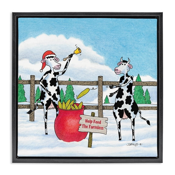 Stupell Industries Eclectic Feed The Farmless Funny Cows Black Floating Frame Canvas Art, 18 x 18, by Roger Straub