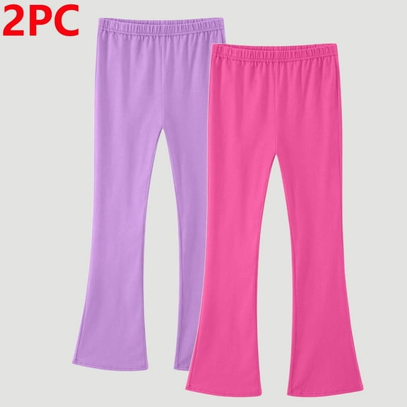 Eltusu Girls Cotton Leggings, Stretch Elastic Waist Tight Two Pieces Flare Pants Purple Size 7-8 T
