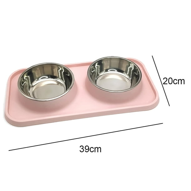 Jiarry Double Dog Food Bowls Stainless Steel Food And Water Bowls With Non Spill Plastic Mat Pink