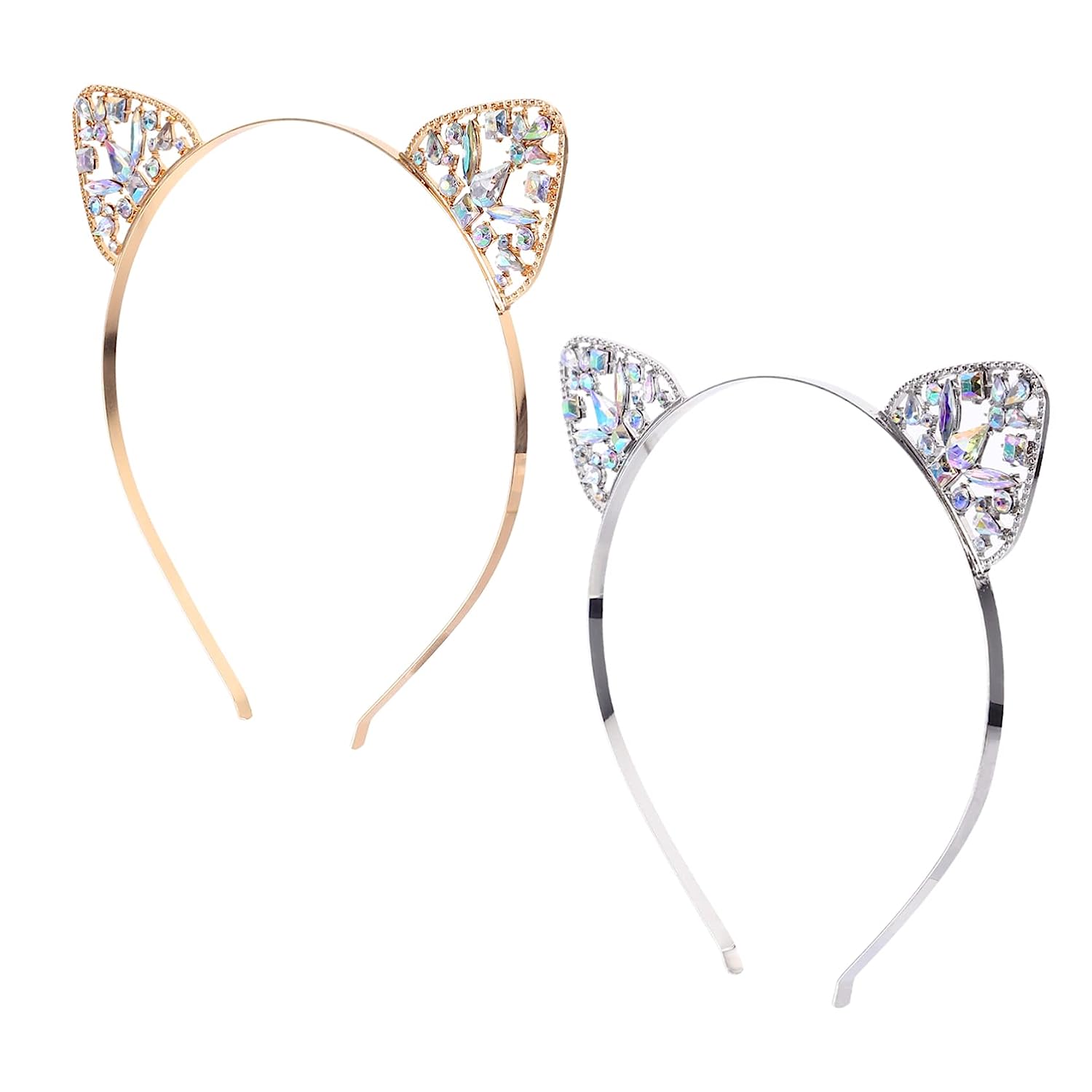 2pcs Cat Ears Headband Animal Ears Headband Rhinestone Headpiece