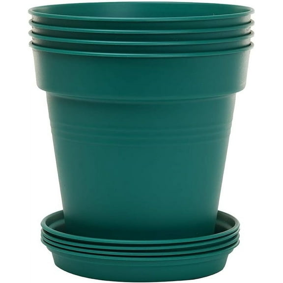 Mintra Home Garden Pots 4pk - Flowers, Herbs, Plants, Indoor, Outdoor, Colorful, Wholesale, Bulk (Forest Green, 19cm Diameter (7.5in))