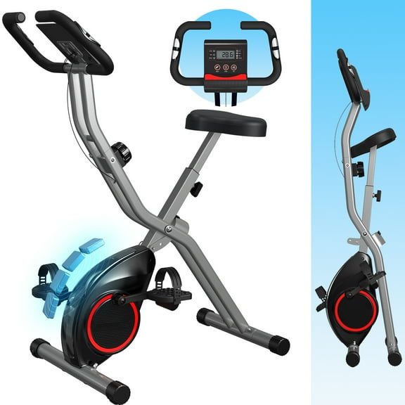 Foldable Exercise Bike for Small Apartments, Stationary Bikes for Home, Indoor Portable Cycling Bike with 16-Level Magnetic Resistance, 260LBS Capacity, 5.5 LBS Flywheel, Designed for Small Space Wor