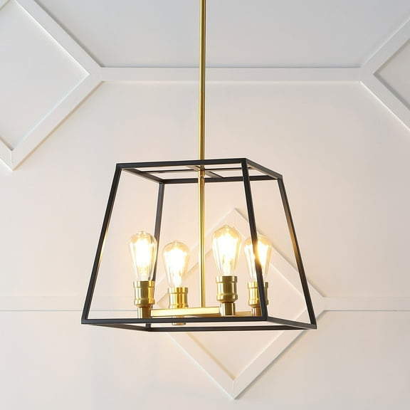 JONATHAN Y Lloyd 15" 4-Light Farmhouse Industrial Iron LED Pendant, Black/Brass Gold