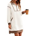 thumbnail image 2 of Women Casual Long Sleeve Sweatshirt Dress Quaeter Zipper Lapel Loose Mini Dresses, 2 of 7