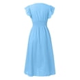 thumbnail image 4 of Womens Summer Boho Maxi Dress Casual 2026 V Neck Eyelet Dresses Flowy Vacation Beach Sundress Sky Blue M, 4 of 6