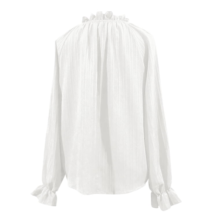 UYISJ Women's Frill Mock Neck Pleated Tops Puff Long Sleeve Ruffle