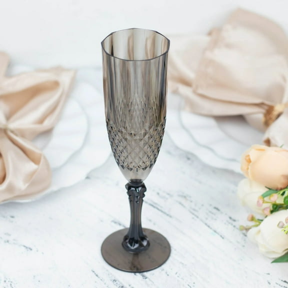 BalsaCircle 6 Black 8 oz Crystal Disposable Plastic Party Champagne Flutes Wedding Supplies
