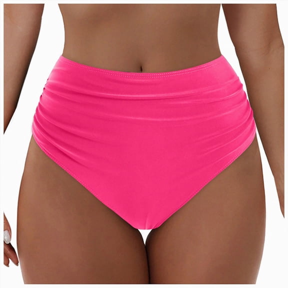 HCNTES Women's High Waisted Bikini Bottom Tummy Control Full Coverage Ruched Bathing Suit Swimsuit Tankini Swim Shorts (Hot Pink,S)