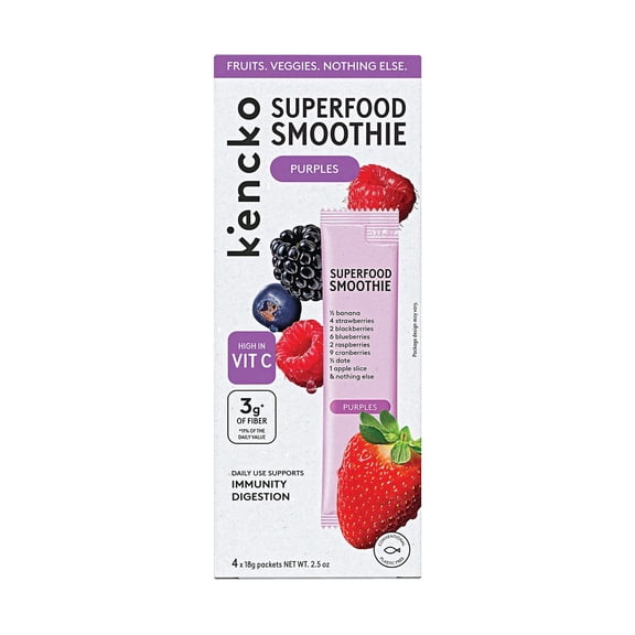 Kencko Purples Instant Superfood Fruit & Veggie Smoothies, .636 oz, 4 Pack