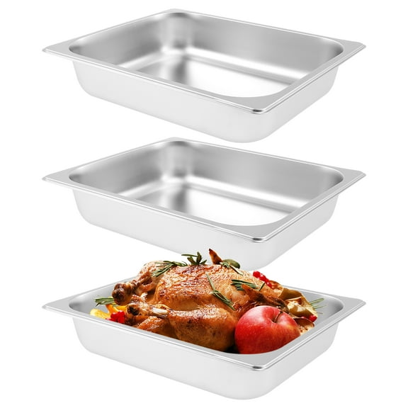 LINFANG 3 Pcs Stainless Steel Hotel Pan 4L Steam Table Pan Stackable Breading Tray for Chafing Dishes Buffet Food Catering Supplies Party Oven and Dishwasher Safe