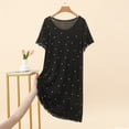 thumbnail image 2 of Women's Star Print Lace Trim Crew Neck Midi Nightgown, Soft Modal Short Sleeve Loose Casual Home Loungewear Sleep Dress Black XL(XL), 2 of 5