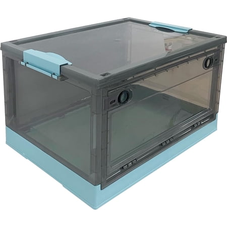 HPDAVV 80L Extra Large Collapsible Storage Bins with Lids 4-Pack Stackable Clear Organizing Containers with Side-Opening Doors Blue Heavy Duty Foldable Box for Home Closet & Garage Storage