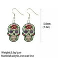 thumbnail image 3 of Dia De Los Muertos Halloween Earrings Day of the Dead Acrylic Rose Sugar Skulls, 3 of 8
