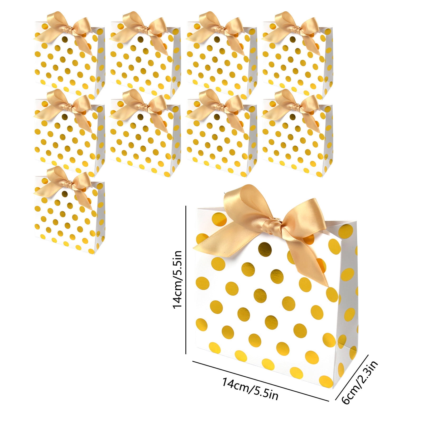 Cadorn 10 Sets of Hot Stamping Gold Polka Dots Bow Hand Bags, Suitable for Neckties Scarves, Mini Gift Tote Bags, Thank You Favor Bag for Valentine Wedding Baby Bridal Shower Birthday Party