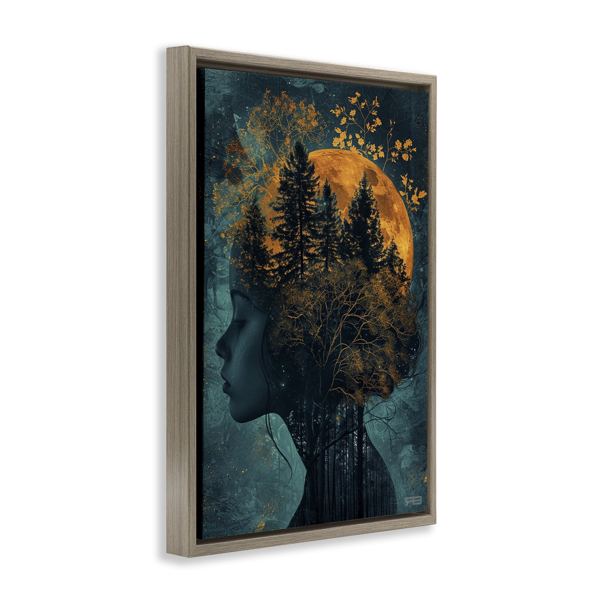 Stupell Industries Visage of Woman with Nature People Painting Brown Floater Framed Canvas Art Print Wall Art, 17 x 25