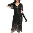 thumbnail image 6 of BLTIBY Women's 1920s Fringed Dress Flapper Costume Vintage Sequin Beaded Tassels Hem Prom Short Sleeve Round Neck Cocktail Evening Dresses Gatsby Dress Black XL, 6 of 6