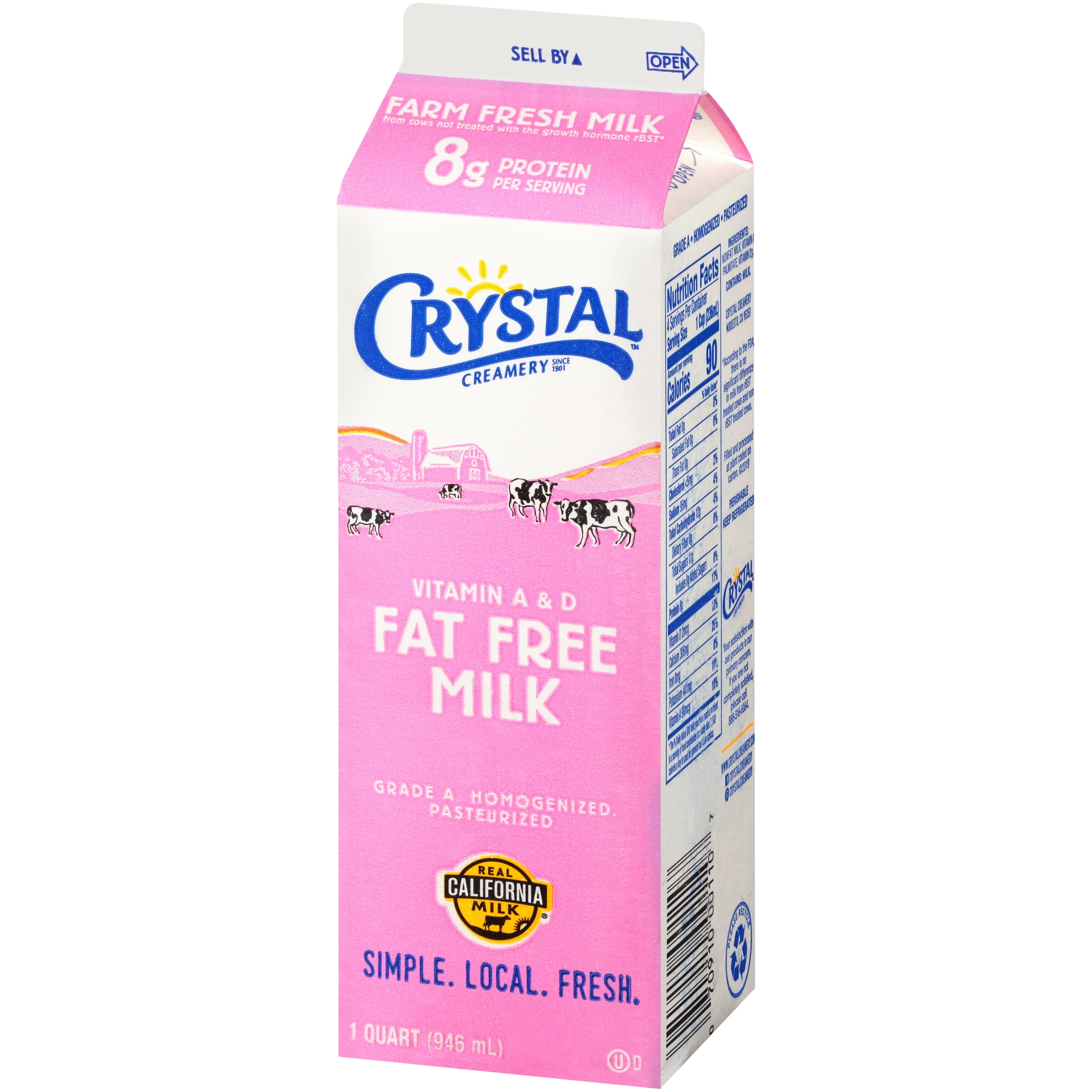 Crystal Creamery Fat Free Milk 1 Qt Naturally Sourced