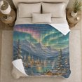 thumbnail image 5 of Aurora Village Cabin Winter Scene Snowy Pines Realistic, Peaceful Mountain Lake Scene, Warm Flannel Blanket for Cabin and Lodge, Outdoor Lovers Friendship Gift, Artistic Home Decor, 5 of 9