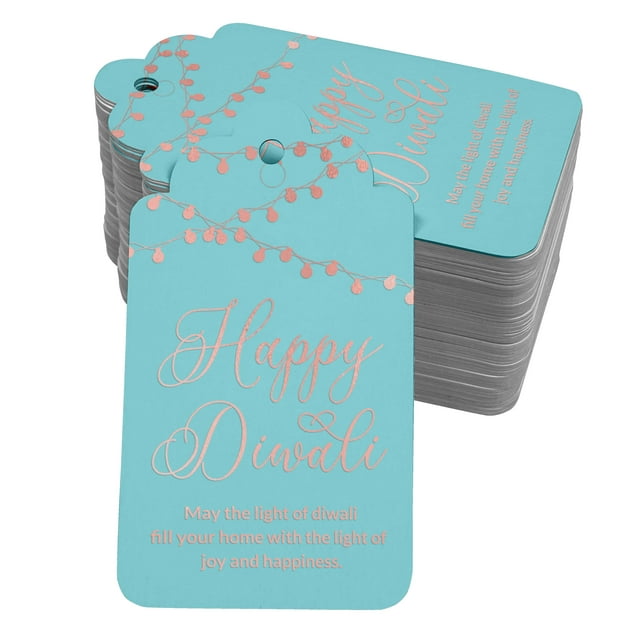 Inkdotpot Rose Gold Foil Paper Hang Tags Happy Diwali Favor Tags 50 Pieces