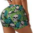 thumbnail image 2 of Fotbe Skull and Palm Leaves Seamless Shorts, Womens Workout Shorts High Waist Stretch Booty Short for Gym/Yoga/Running/Biking-XX-Large, 2 of 9