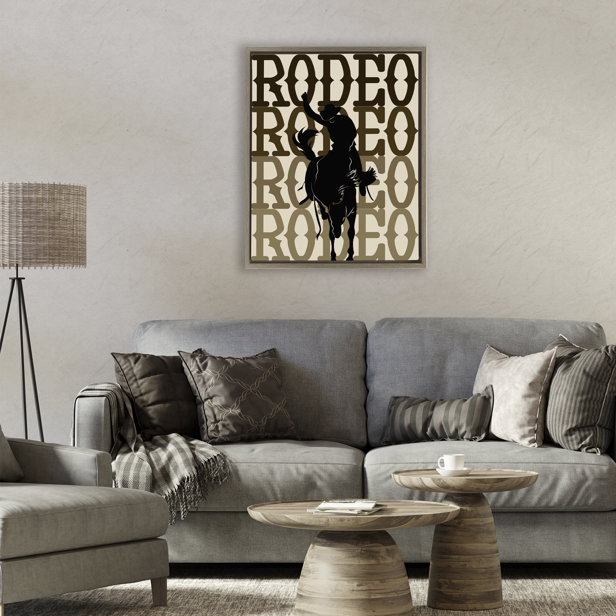 Stupell Industries Rodeo Gradient Cowboy Brown Framed Floater Canvas Wall Art, design by CAD Designs