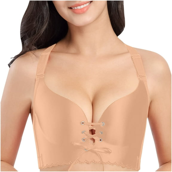 Hjlmsx Womens Bra Drawstring Push up Bras Plus Size Wirefree Gathering Breasts Bra Adjustable Strap Everyday Bras