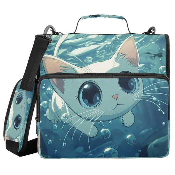 DIXRUYEE Zipper BinderTrapper of keeper Documents Organized Design Bubbly White Kitten Adventure Printed